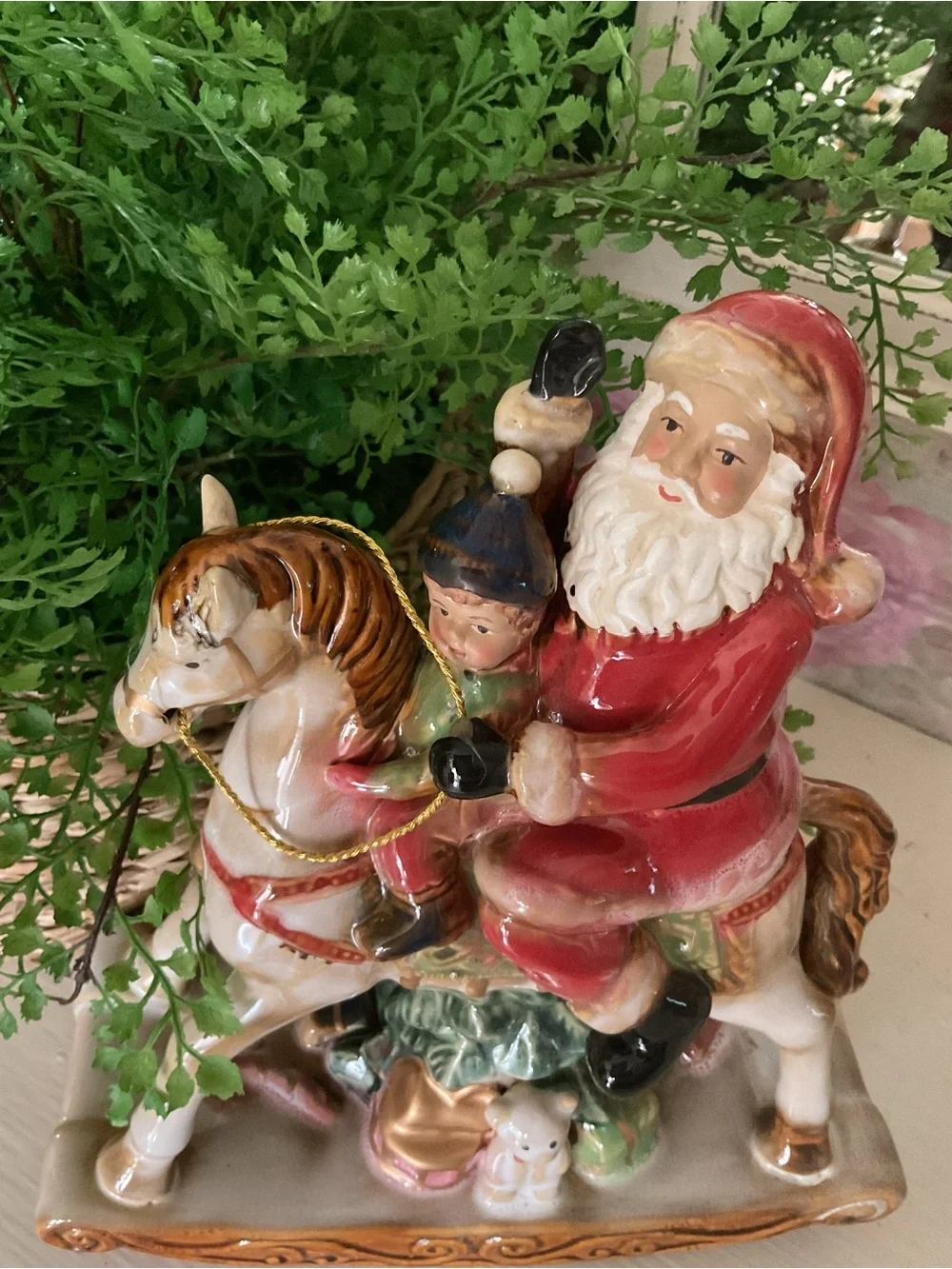 Santa on Horse Holiday Figurine - Red